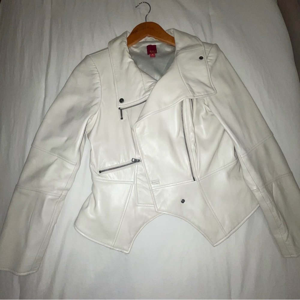 White Leather Peplum Jacket